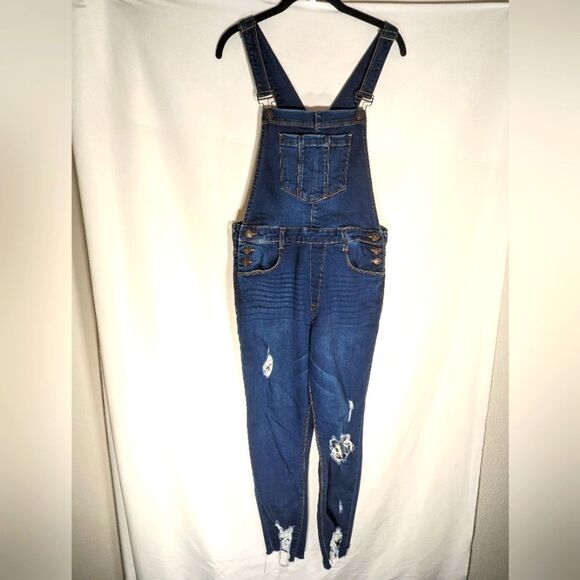Forever 21 Los Angeles Distressed Denim Overalls Size 26 - Picture 2 of 8